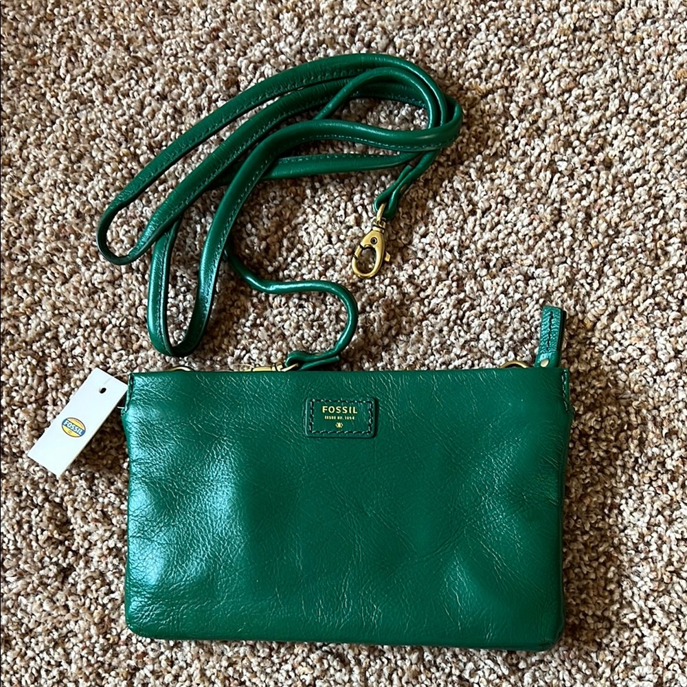 Fossil Green Genuine Leather Crossbody Bag/Clutch